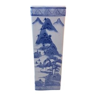 Vintage Chinoiserie Porecelain Vase Home Decor Blue White Hand Painted Landscape